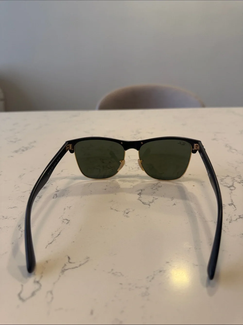 Ray-Ban Black Frame with Gold Trim and Green Lenses Sunglasses